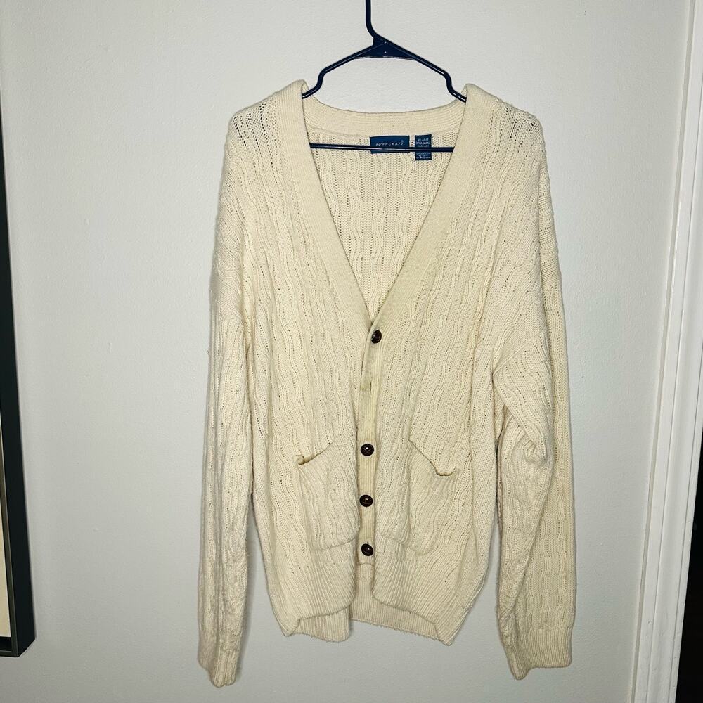 Vintage 80s Towncraft Acrylic Slouchy Cabled Oversized Cardigan Grande Size XL
